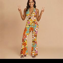 70s Floral Jumpsuits Boho 
