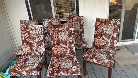 6 chairs with covers available for free. Pickup only.