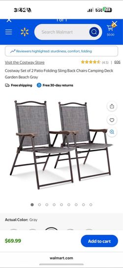 Set of 2 patio folding sling back chairs