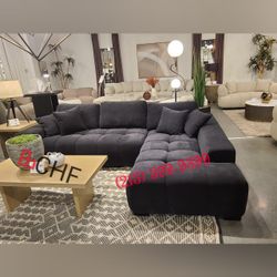 Black Living Room Sectional Sofa 119.25"W X 79.50"D X 35.50"H