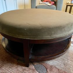 Round Wooden Coffee Table With Microfiber Cover