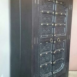 Rustic Hand-Carved Solid Wood Armoire / Cabinet