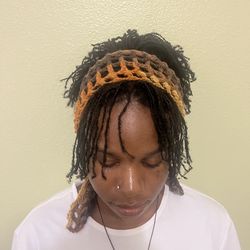 Handmade Crochet Boho Headband Wrap – Brown & Gold Tones