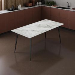 Dining Table with Sintered Stone Tabletop and Metal Legs, Rectangular Modern Kitchen & Dining Room Table