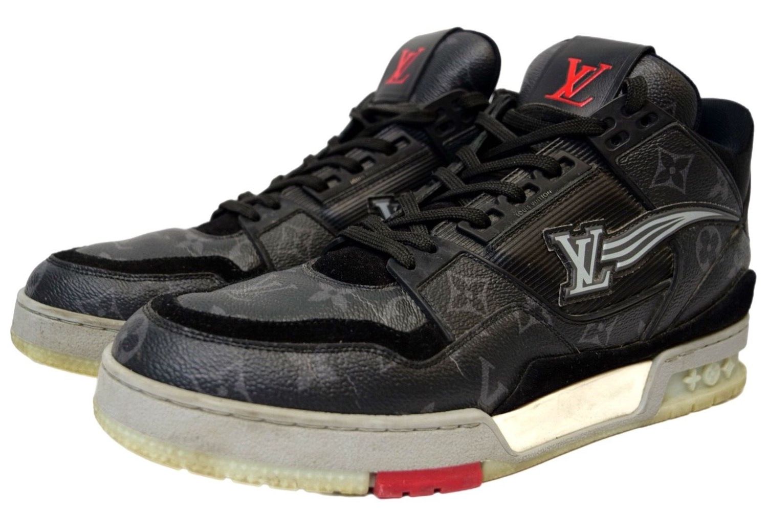 Louis Vuitton Trainer Sneaker Black Monogram LV Shoes Men's Size 9.5 US, G0 0260