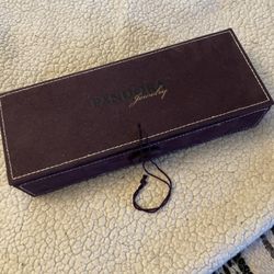 AUTHENTIC PANDORA, PURPLE SUEDE JEWELRY AND CHARMS STORAGE BOX WITH NEW LEATHER ROPE PANDORA CLASP BRACELET