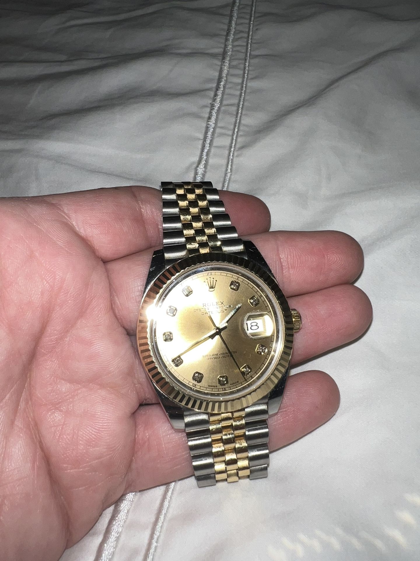 Mens Day Just Rolex With Champagne Diamond Dial  & Accessories