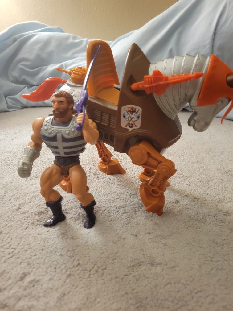 VINTAGE HE-MAN MOTU 100% COMPLETE STRIDOR & FISTO ACTION FIGURES