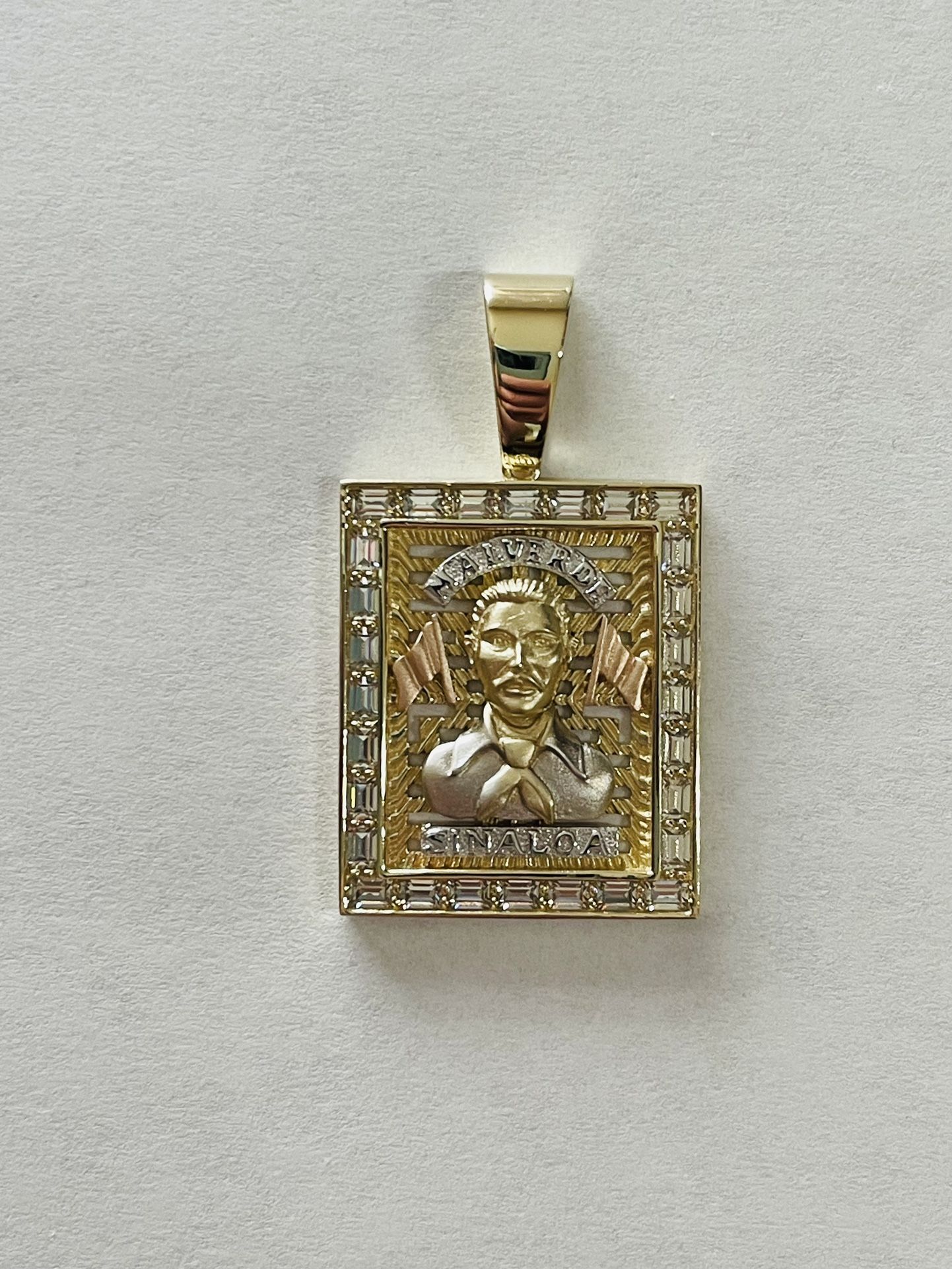 10K Tricolor Gold Malverde Pendant