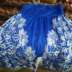 Royal Blue Floral Strapeless Dress