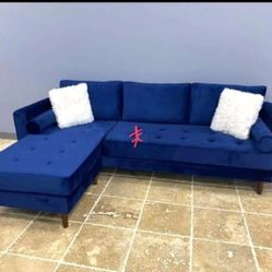 🔴IN STOCK🔴 Nora Blue Velvet Reversible Sofa Chaise 