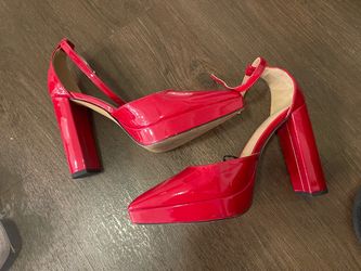 Red Patent Leather Platform Block Heel Pumps