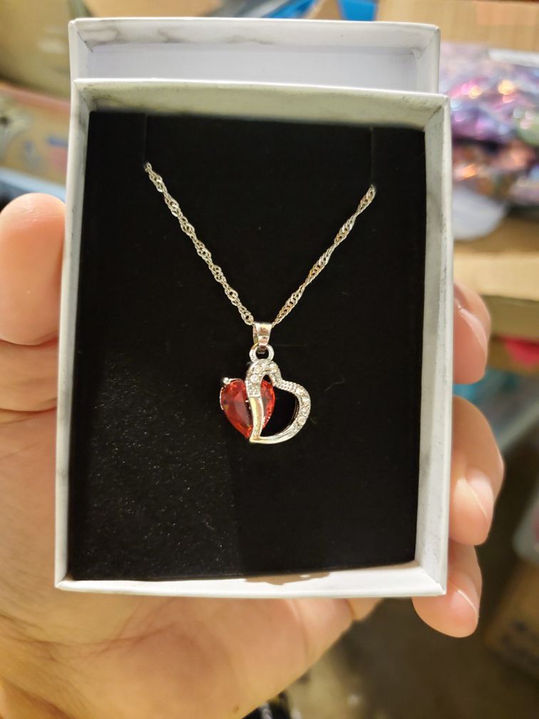 red stone heart necklace