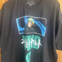 Black Naruto Shippuden “Wind” Graphic T-Shirt Naruto Uzumaki Mens Short Sleeve 2XL