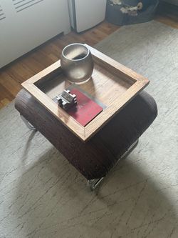 Vintage Chrome Cantilever Ottoman - Brown Textured Fabric (Great Reupholstery Candidate)