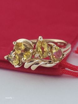 14K Yellow Gold Citrine Gemstone Cocktail Ring Size 6.75, Solid Gold/ Anillo de Oro con Gemas Citrinos! 👌🎁Post Tags: Anillo de Oro