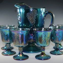 Vintage  Blue Carnival  Glass ,4 Goblets