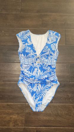 Bleu / Rod Beattie (Women's Size 10) Blue & White Ring Accent One Piece Swimsuit Lined Swim Suit Excellent Condition PRICE Is Firm Cash Only