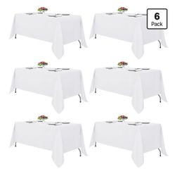 6 Pack White Table Cloths 70x120 Inch for 6-8 Ft Rectangle Tables