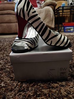 Brand NEW zebra print & red peep-toe heels (pair with my red dress for an entire outfit!)