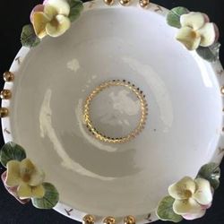 Vintage Wildwood Ceramics Footed Bowl w/Hand Applied Pansy Flowers USA
