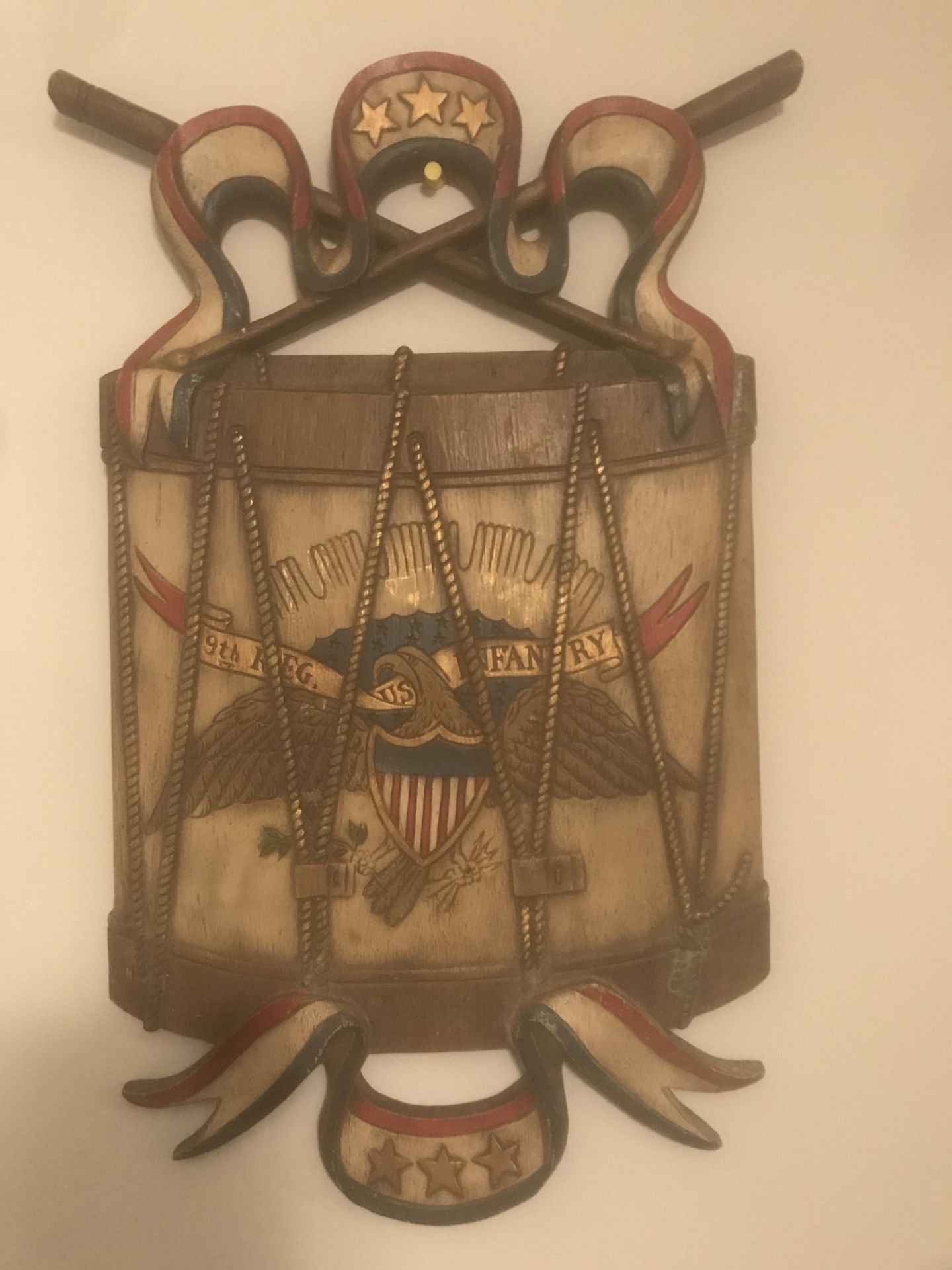 Vintage Drum Wall Plaque 9th Reg. US Infantry wooden