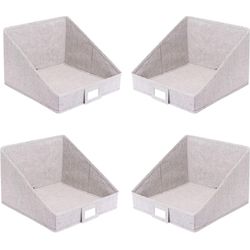 Best Open Cloth Storage Bin - Closet Shelf Storage Box - Organize Sheets Blankets Towels Sweaters Scarfs - Grey (4 Pack)