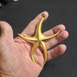 Vintage Mid 20th Century Gold Plated Large Pendant Shaped Like A Starfish, Extra Large Statement Costume Jewelry 4"H x 3.5"W