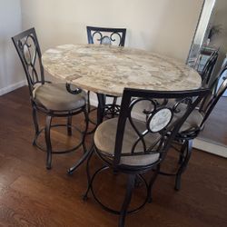 Round Marble Dining Table High Top With 4 Stools