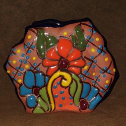 Ceramic Talavera Handpainted Bright Floral Mexican Napkin Holder ~ Signed 5x4"