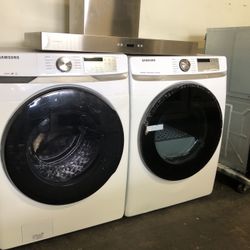 Samsung He Front Load Washer And New Open Box Gas Dryer Stackable In White 