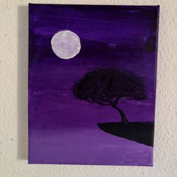 Midnight Tree Painting On Cliff