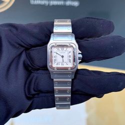 Cartier Santos De Cartier 24mm Silver Roman Dial, Quartz 9057930 Box Papers Accessories Full Set