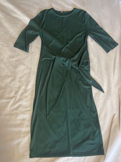 Zara Elegant Dark Green Tie-Waist Midi Dress