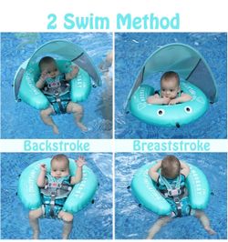 Mambobaby Float Self-Inflating Baby Swim Float with Canopy, Compressible Folding Pool Baby Float, Upgrade Soft Waterproof Skin-Friendly Material Toddl