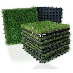 Squares 9 Pack, 12"x12" Fake Grass Mat for Balcony Patio Deck Flooring Decor, Pets Dog Pee Pad, Self-draining 8 Buckle Syste