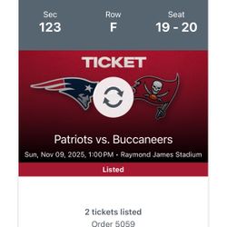 2 BUCCANEERS PATRIOTS TIX - 6 Rows From Field In End Zone 
