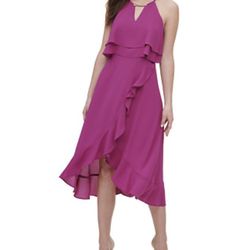 Brand New Woman’s Kensie brand Pink Ruffled Popover Chiffon Maxi Dress Up For Sale