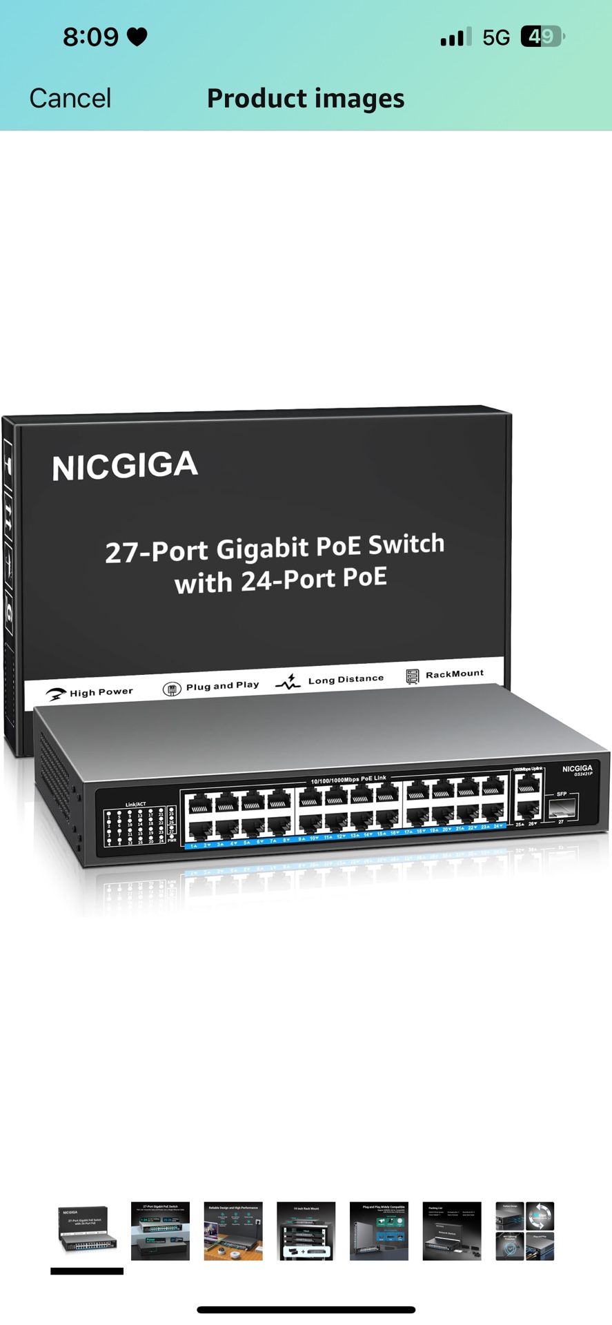 NICGIGA 24 Port Gigabit PoE Switch with 24 Port PoE+@300W, 2 Gigabit Uplink Port, 1 SFP, Sturdy Metal