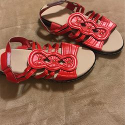 Red Red Faux Leather Sandal Size 8.5
