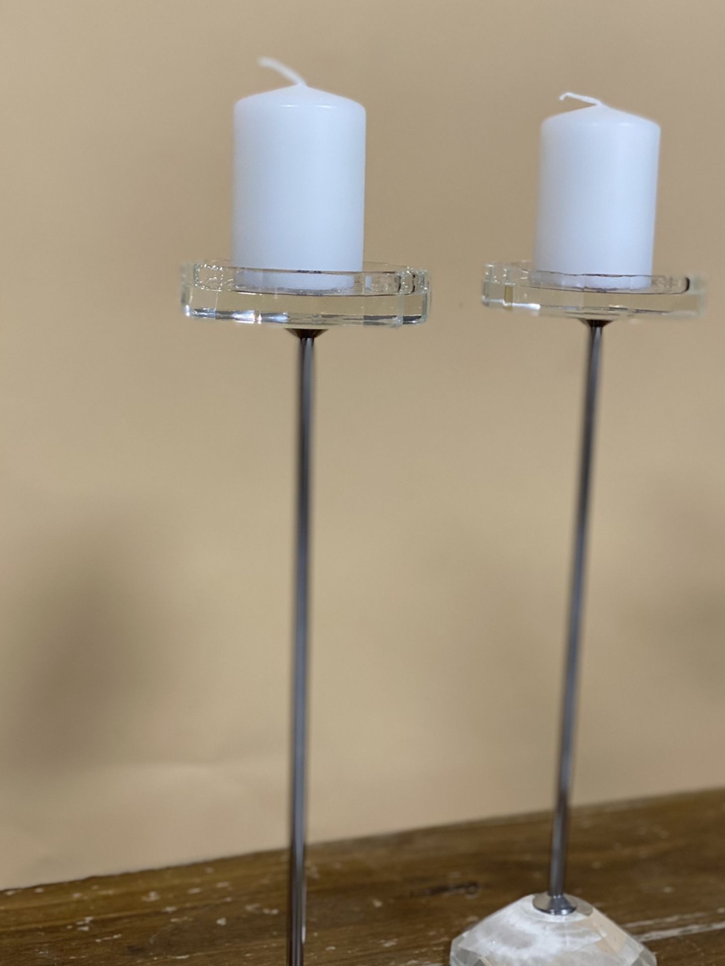 Two Clear Pillar Candle Holders