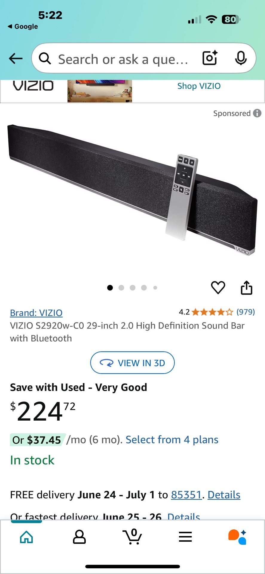 Vizio Soundbar Bluetooth Used Good Condition