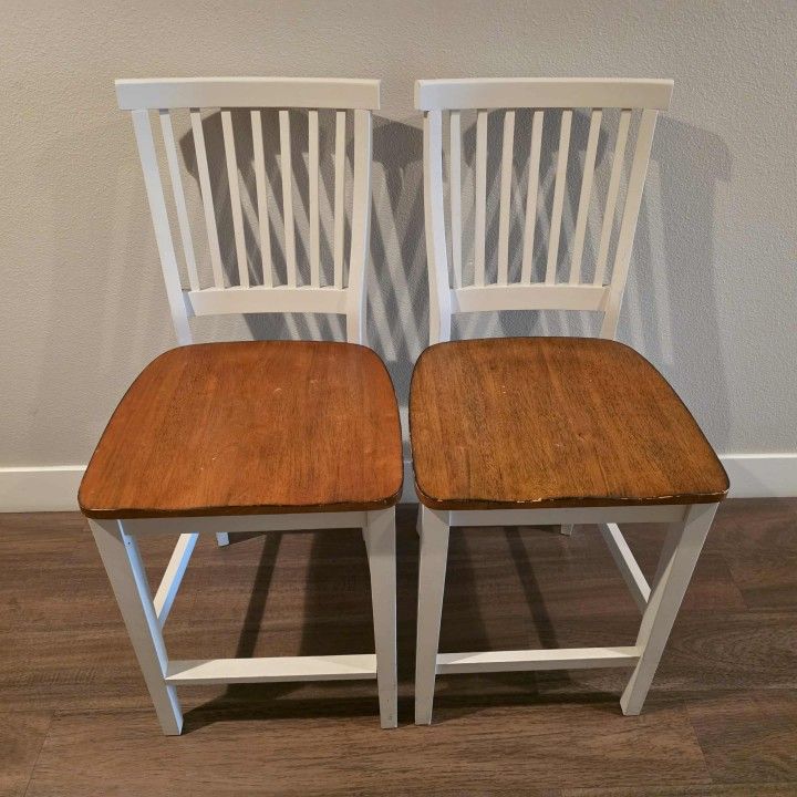 Two White Wood Counter Stools