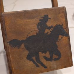 Handmade Wooden Cowboy Basket Caddy Wine Bottle Carrier Rustic Caddy w/ Handle