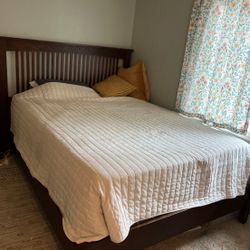 Queen Bed Frame, Boxspring And Mattress 