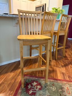 Set of 3 Wooden Barstools with Backs — 30” Bar Height, Slat Back