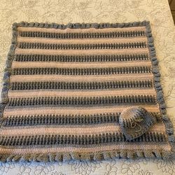 Newly Hand-Crocheted Baby Afghan and Hat
