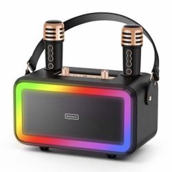 Karaoke Machine with 2 UHF Wireless Microphone, Portable Bluetooth Karaoke with RGB Colorful Light, Reverb Adjustable, PA System Singing Machine Party