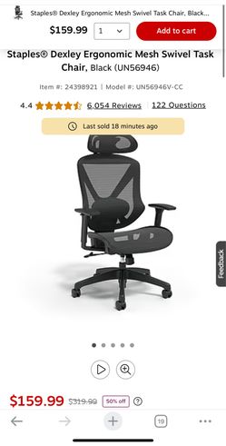 Staples® Dexley Ergonomic Mesh Swivel Task Chair, Black