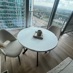 Dining Table With Two Boucle Chairs